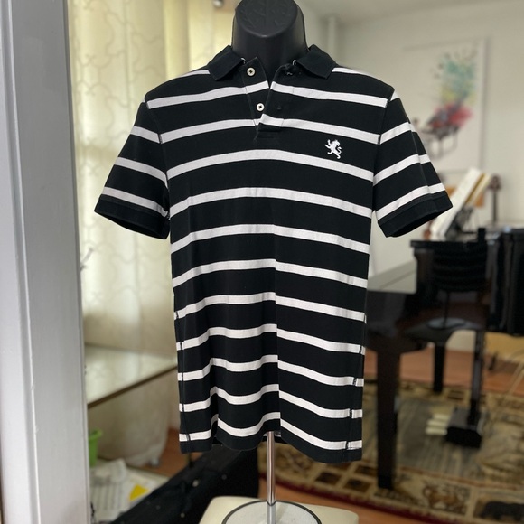 EUC Men’s Size Small EXPRESS Striped Polo Shirt In Black & White - Picture 4 of 11
